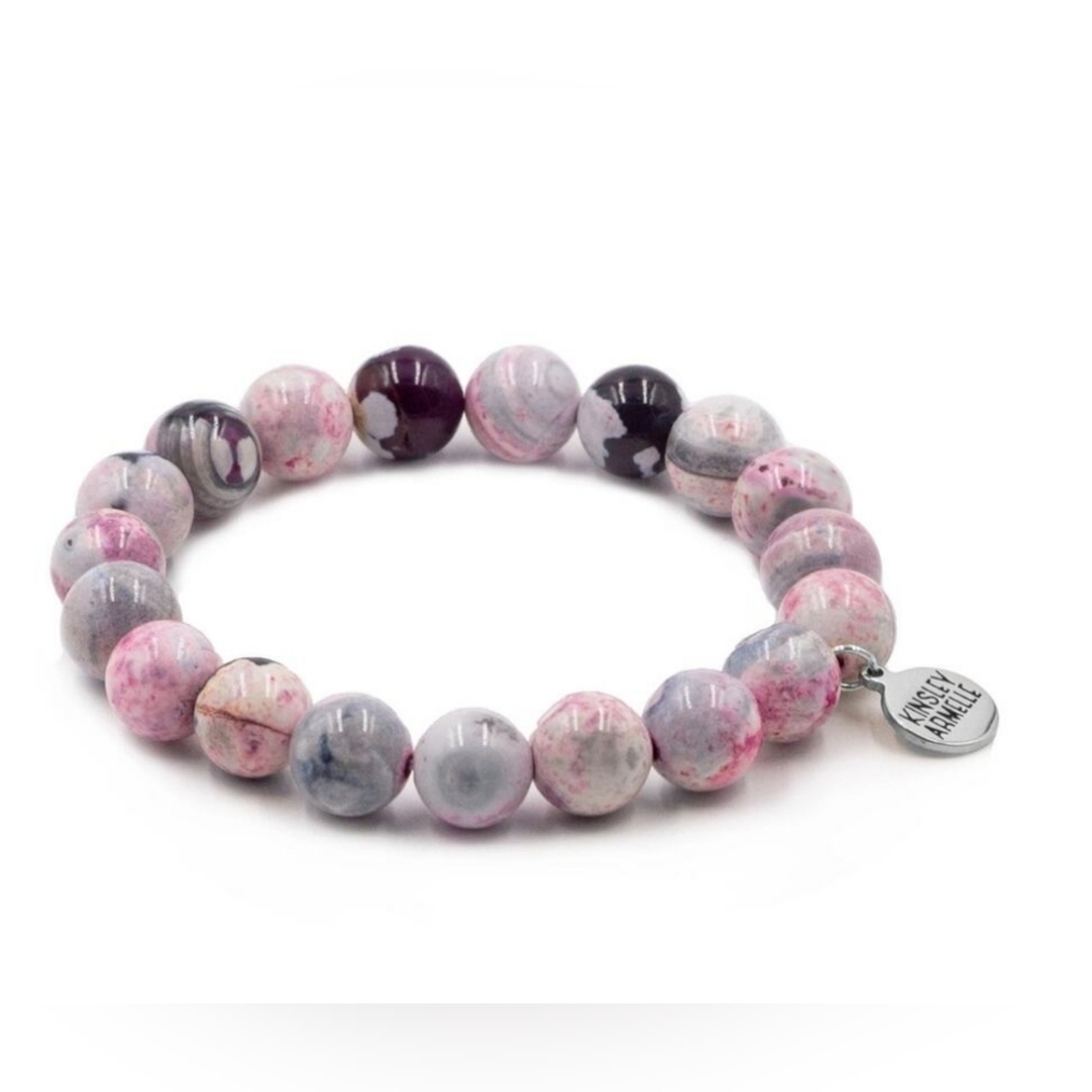 Kinsley Armelle Fuchsia Agate Beaded Bracelet With Silver Tone Charm